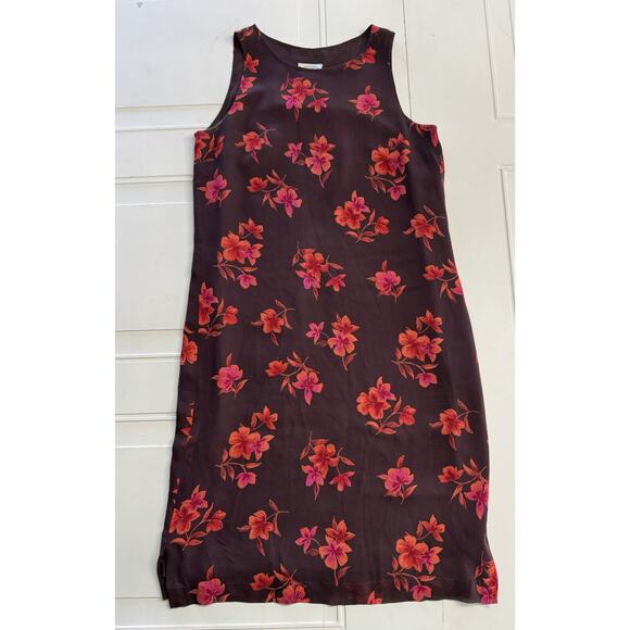 Laura Ashley Vintage Burgundy Brown Floral SILK Dress Size 6 - Picture 1 of 5